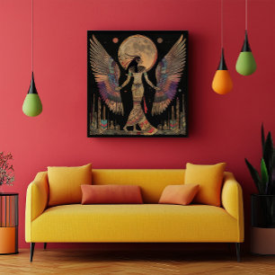 Ägyptischer Mondgott Khonsu Abstrakter Regenbogen Poster