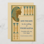 Ägyptischer Pharao & Ankh Gold Save the Date (Vorne/Hinten)