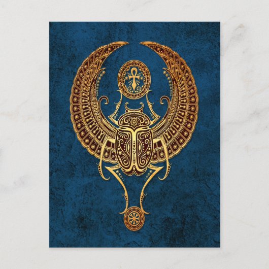 Ägyptischer Scarab-Käfer mit Ankh auf blau Postkarte (Vorderseite)