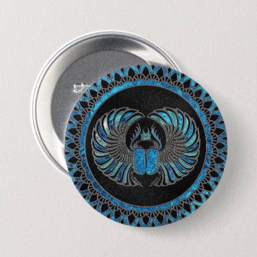 Ägyptischer Scarabäus-Käfer - Gold und blaues Glas Button (Vorne & Hinten)