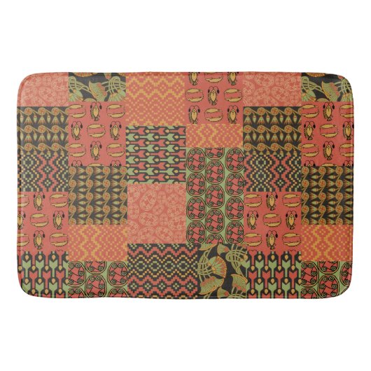 Ägyptischer Stammes-Faux-Patchwork Rot Grün Schwar Badematte (Vorderseite)