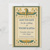 Ägyptischer Winged Cobra Lotus Gold Save the Date Einladung (Vorderseite)