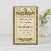 Ägyptischer Winged Cobra Lotus Gold Save the Date Einladung (Stehend Vorderseite)