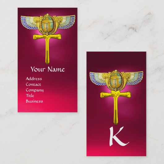 ÄGYPTISCHER WINGED SCARAB ANKH UND CORNUCOPIA Pink Visitenkarte (Vorne/Hinten)
