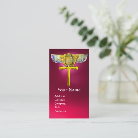 ÄGYPTISCHER WINGED SCARAB ANKH UND CORNUCOPIA Pink Visitenkarte (Stehend Vorderseite)