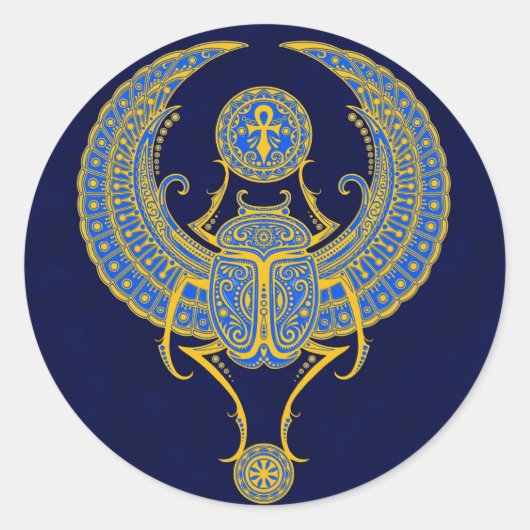 Ägyptischer Winged Scarab, blau Runder Aufkleber (Vorderseite)