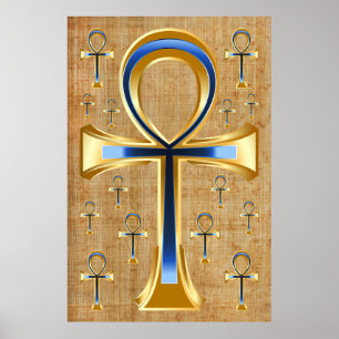Ägyptisches Ankh - Gold- und Blau-Design Poster