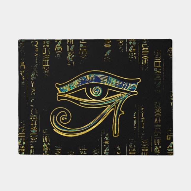 Ägyptisches Auge von Horus auf Hieroglyphen und Fußmatte (Vorderseite)