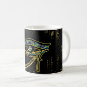 Ägyptisches Auge von Horus auf Hieroglyphen und Kaffeetasse (VorderseiteRechts)