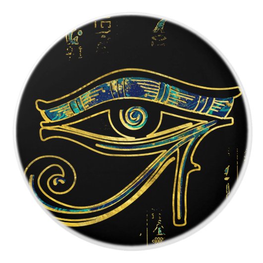 Ägyptisches Auge von Horus auf Hieroglyphen und Keramikknauf (Vorderseite)