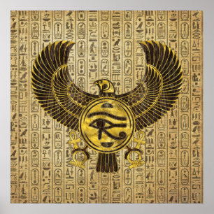 Ägyptisches Auge von Horus - Wadjet Gold und Holz Poster