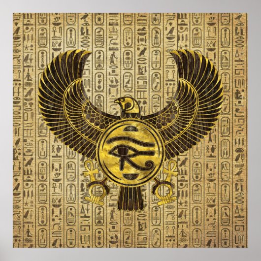Ägyptisches Auge von Horus - Wadjet Gold und Holz Poster (Vorne)