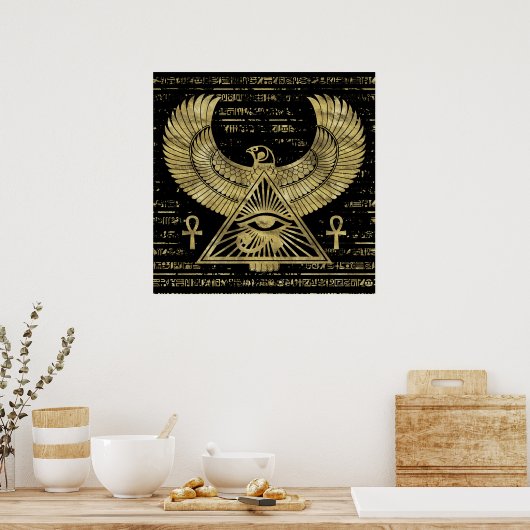 Ägyptisches Auge von Horus - Wadjet Gold und Schwa Poster (Küche)