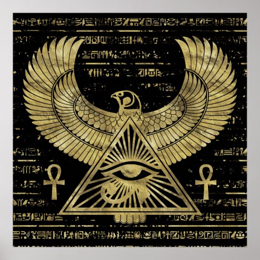 Ägyptisches Auge von Horus - Wadjet Gold und Schwa Poster (Vorne)