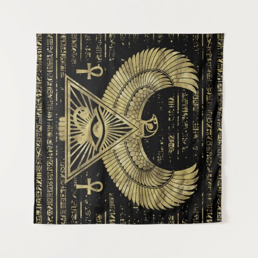 Ägyptisches Auge von Horus - Wadjet Gold und Wandteppich (Vorderseite (Horizontal))