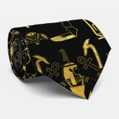 Ägyptisches dekoratives Mustergold auf Schwarzem Krawatte (Gerollt)