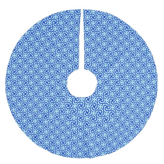 Ägyptisches Fliesenmuster, Kobalt und Himmelblau Polyester Weihnachtsbaumdecke (Vorderseite)