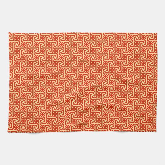 Ägyptisches Fliesenmuster, Korallenorange Geschirrtuch (Horizontal)