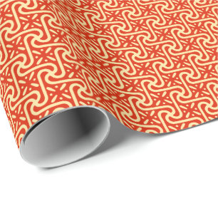 Ägyptisches Fliesenmuster, korallenrote Orange Geschenkpapier