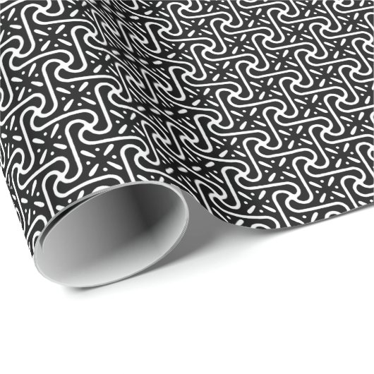 Ägyptisches Fliesenmuster, schwarz-weiß Geschenkpapier (Rolleneckpunkt)