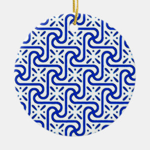 Ägyptisches Fliesenmuster, Weiß und Kobaltblau Keramikornament