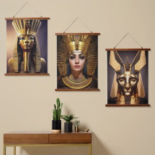 Ägyptisches Hängeband Wandteppich Mit Holzrahmen