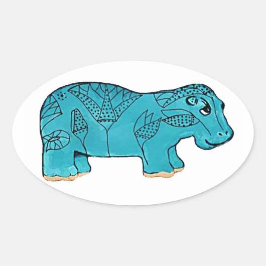 Ägyptisches Happy Hippo Ovaler Aufkleber (Vorderseite)