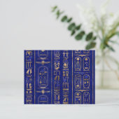 Ägyptisches Hieroglyphen-Muster Gold Lapis Lazuli Postkarte (Stehend Vorderseite)