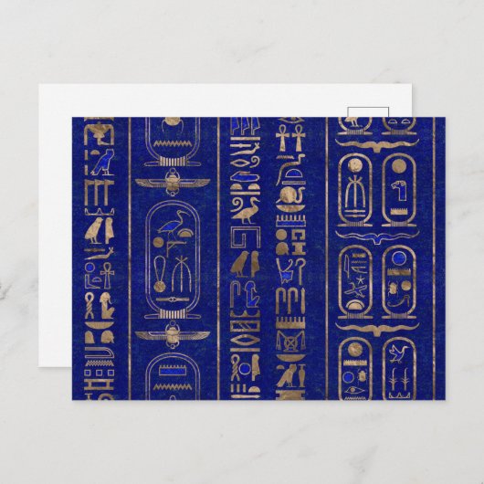 Ägyptisches Hieroglyphen-Muster Gold Lapis Lazuli Postkarte (Vorne/Hinten)