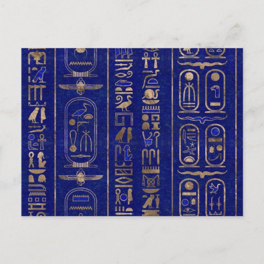 Ägyptisches Hieroglyphen-Muster Gold Lapis Lazuli Postkarte (Vorderseite)