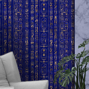 Ägyptisches Hieroglyphen-Muster Gold Lapis Lazuli Tapete