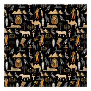 Ägyptisches Hieroglyphen-Symbol-Muster Hintergrund Poster