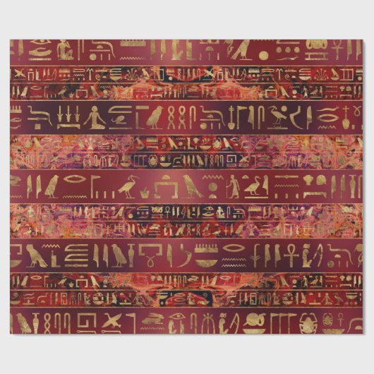 Ägyptisches Hieroglyphengold auf Rot gemalter Geschenkpapier (Flach)