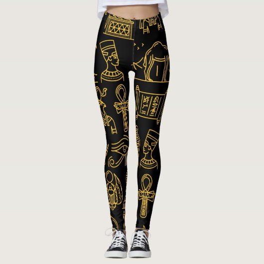 Ägyptisches Hieroglyphisches Symbol-Muster Leggings (Vorderseite)