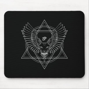 Ägyptisches Horusauge und Katze mit Weinen für Män Mousepad