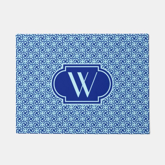 Ägyptisches Kobalt und Himmelblau mit Monogramm Fußmatte (Vorderseite)