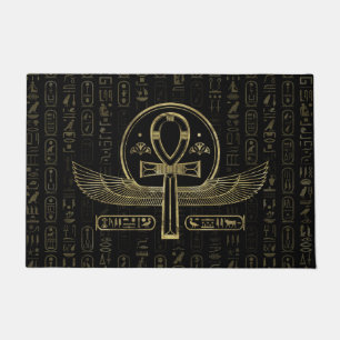 Ägyptisches Kreuz - Ankh - Gold und Schwarzes Fußmatte