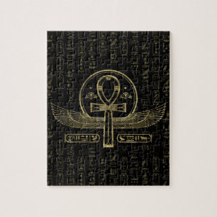 Ägyptisches Kreuz - Ankh - Gold und Schwarzes Puzzle