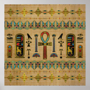 Ägyptisches Kreuz - Ankh-Ornament auf Papyrus Poster