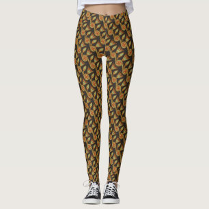 Ägyptisches Lotusblumenmuster Grün auf Schwarz Leggings