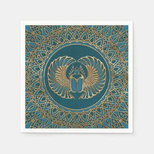 Ägyptisches Scarabäus-Käfer-Gold auf aquamarine Serviette