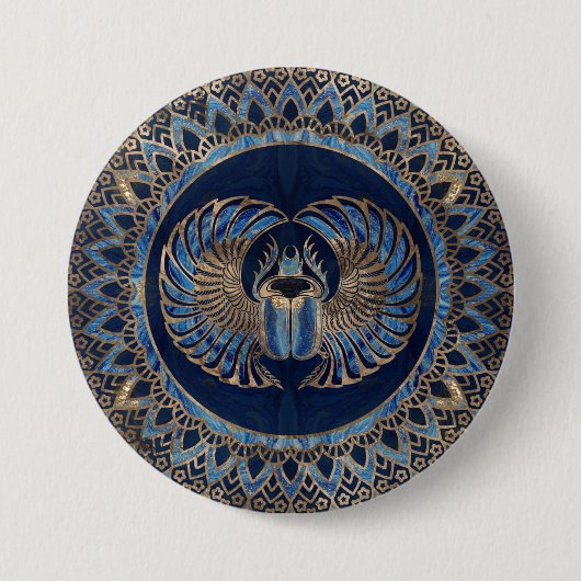 Ägyptisches Scarabäus-Käfer-Gold und blauer Marmor Button (Vorderseite)