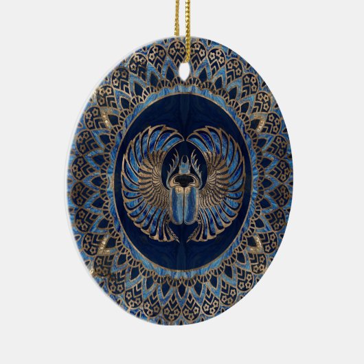 Ägyptisches Scarabäus-Käfer-Gold und blauer Marmor Keramik Ornament (Rechts)