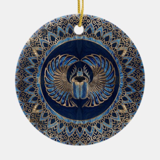 Ägyptisches Scarabäus-Käfer-Gold und blauer Marmor Keramik Ornament (Vorne)