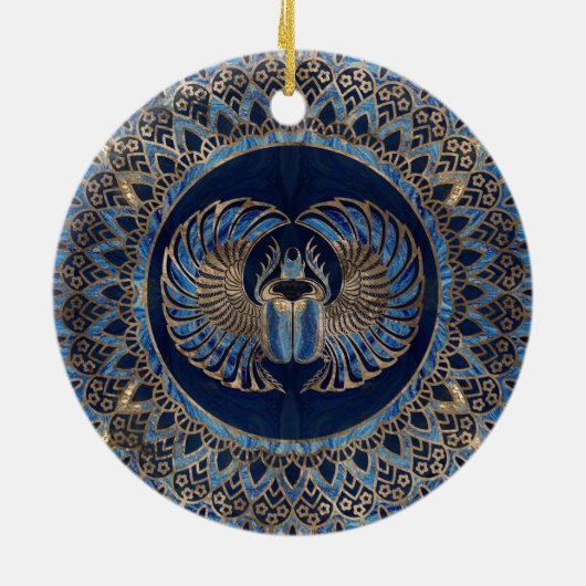 Ägyptisches Scarabäus-Käfer-Gold und blauer Marmor Keramik Ornament (Hinten)