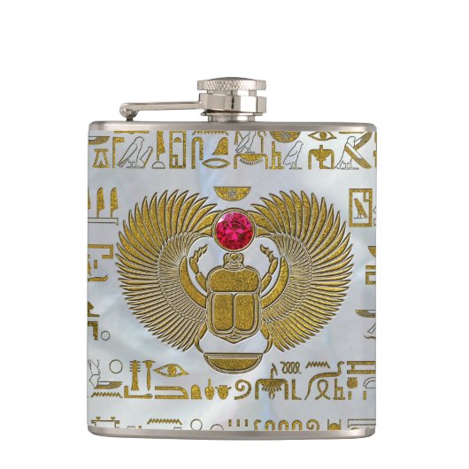 Ägyptisches Scarabäus-Käfer-Gold und Rubin-Stein Flachmann (Vorderseite)