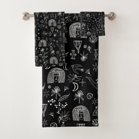 Ägyptisches Zaubersymbolismus-Muster Schwarz-weiß Badhandtuch Set (Insitu)