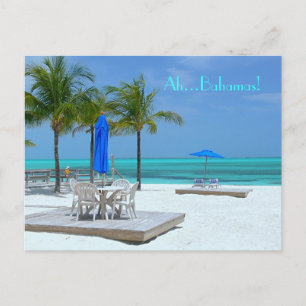 "AH...BAHAMAS"AQUAMARINWASSER/WEISSSAND/PALMTRE POSTKARTE