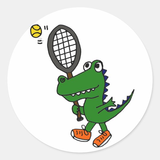 AH- Funny Gator Playing Tennis Runder Aufkleber (Vorderseite)