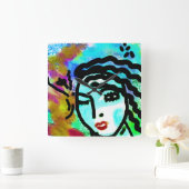 Äh Huh Original Abstrakte Kunst Quadratische Wanduhr (Zuhause)